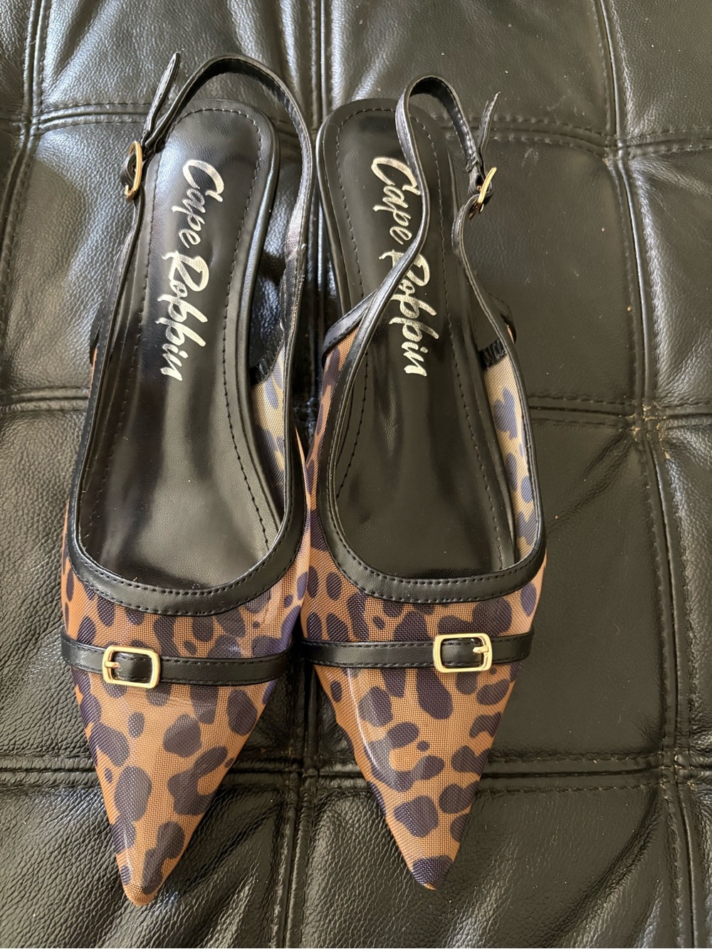 Cape Robbin Leopard Pointed Slingback Flats in Brown and Black